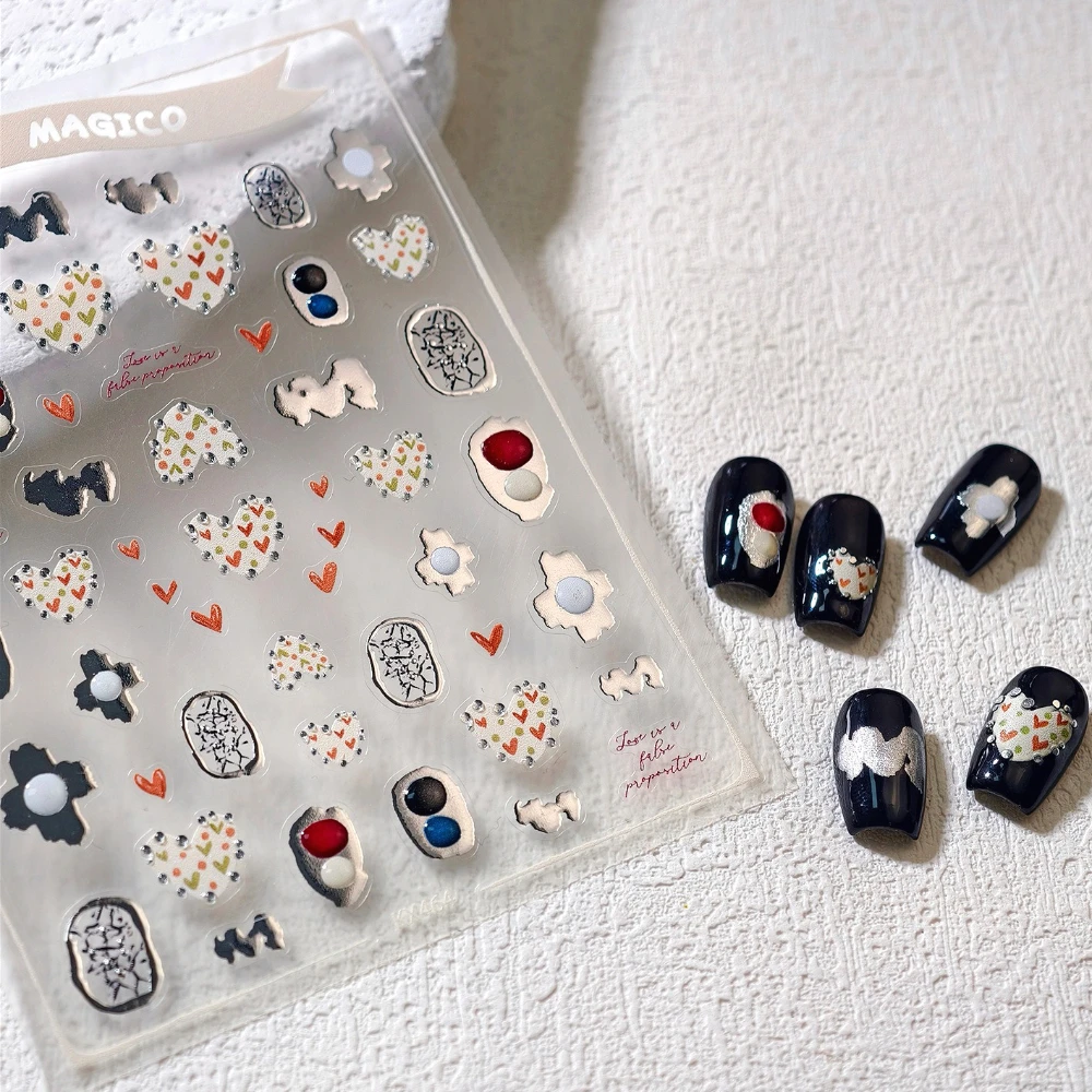 

Silver Stamped Colorful Graffiti Love Heart Geometric Jelly 3D Self Adhesive Nail Art Sticker Delicate Manicure Decals Wholesale