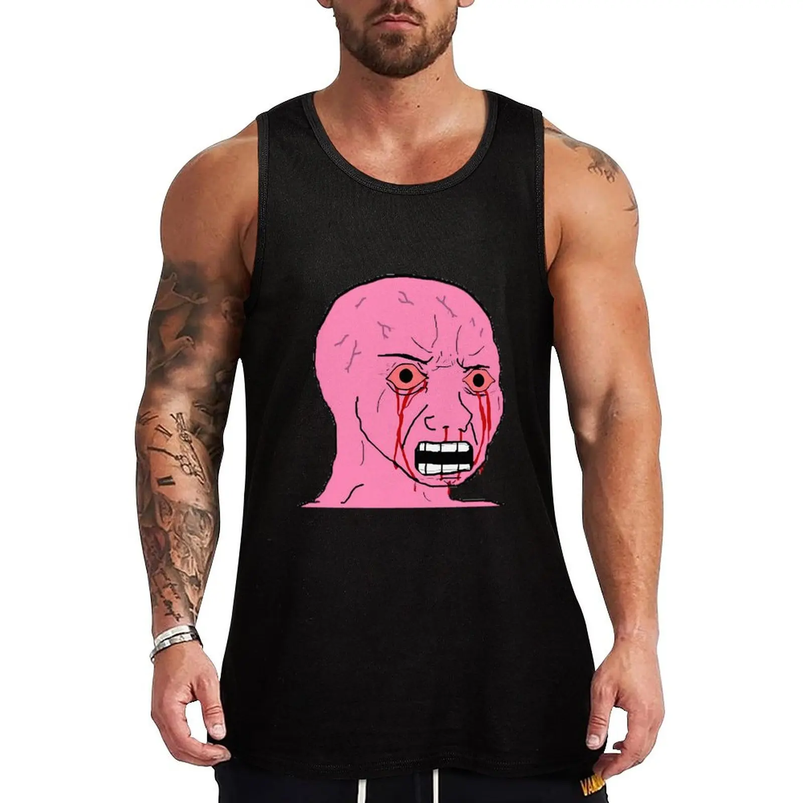 

Pink Wojak Tank Top Gym t-shirt man running shirt underwear