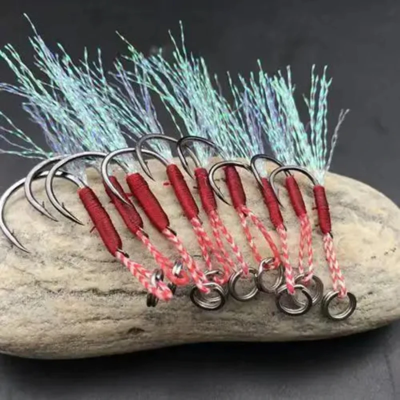 20-100 قطعة القفز البطيء الصيد تركيبات هوك مساعد مع شوكة تركيبات واحدة هوك خط ريشة Pesca عالية الكربون الصلب علف الاسماك #1