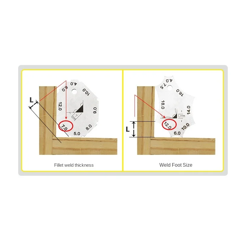 용접 조인트 2 피스 게이지 필렛 용접 티 조인트, 용접 스로트 깊이, 다리 길이 게이지, 눈금자 용접기 검사 도구