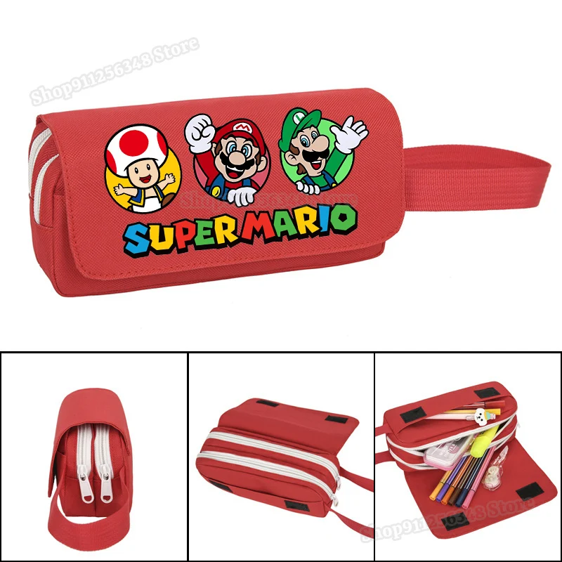 Super Mario Bros-estuche de lápices de gran capacidad, estuche de lápices de dibujos animados, bolsa de almacenamiento de papelería para