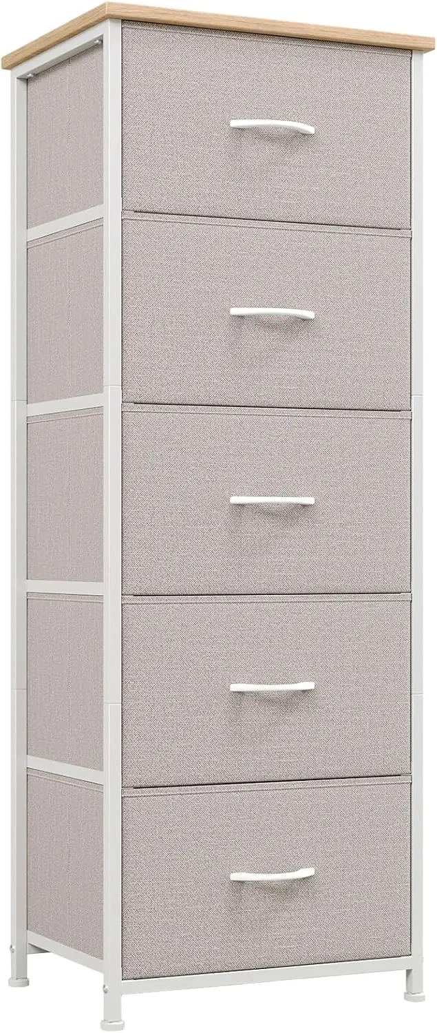 

Tall Dresser for Bedroom with 5 Drawers, Storage Organizer Chest of Drawers with Removable Fabric Bins for Closet Bedside Liv
