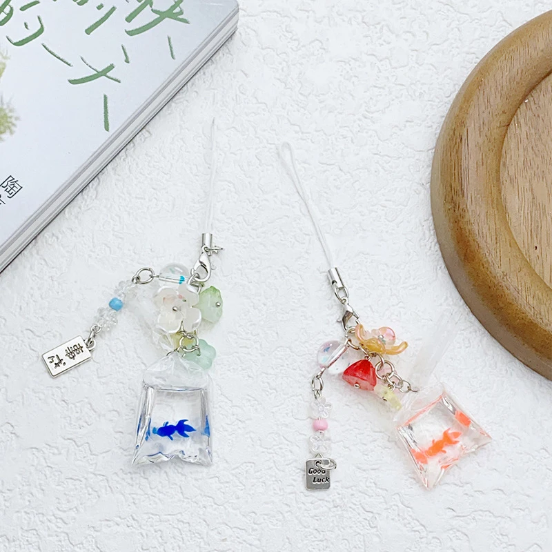 Fresh Cute Fish Phone Strap Charms Bag Pendant Colorful Lucky Beaded Keychain Cases Camera Schoolbag Lovely Hanging Decoration