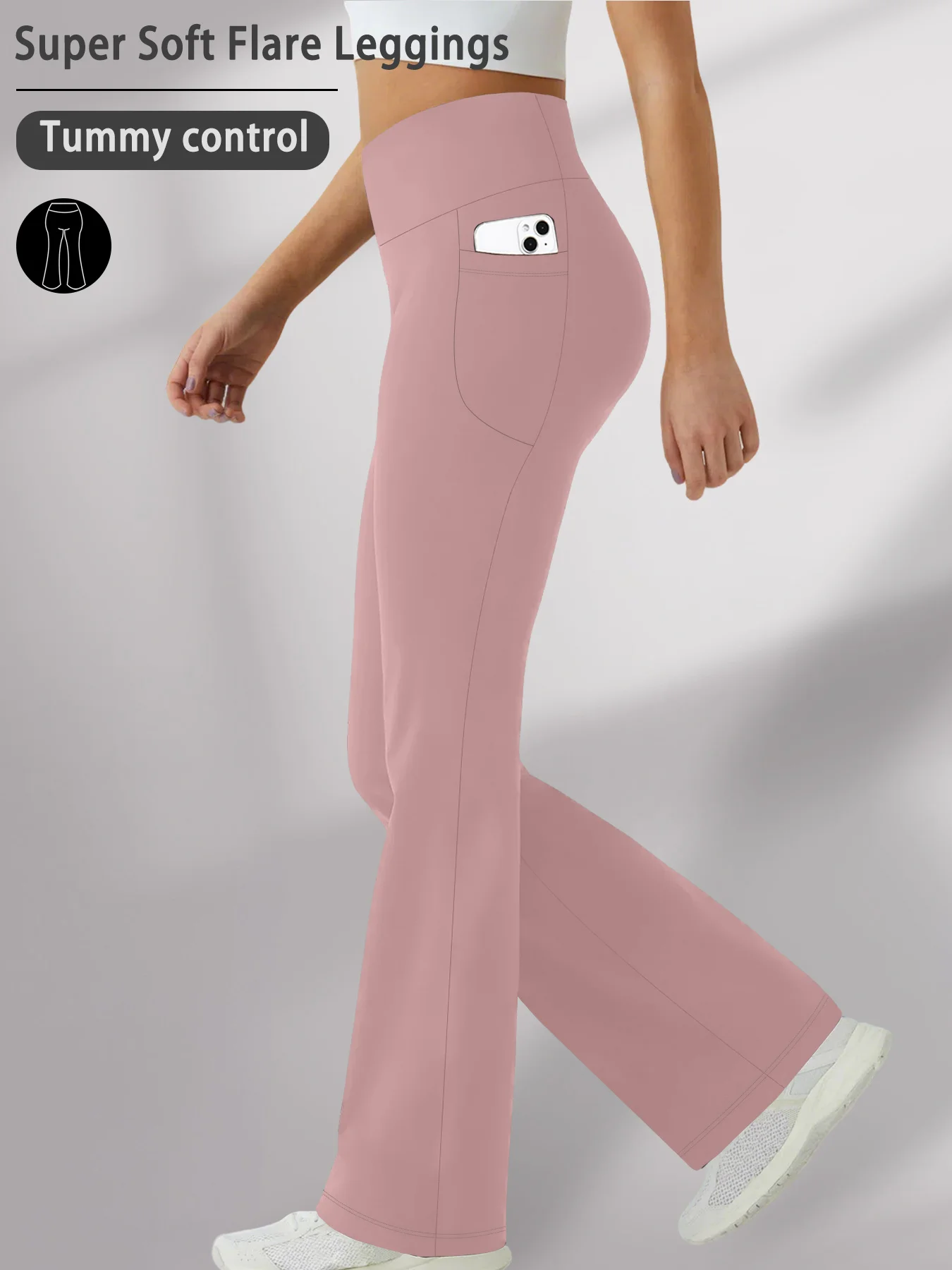 

Женские супермягкие расклешенные брюки с карманами, высокой талией, эффектом коррекции живота, непрозрачные, для тренировок, йоги, бега, дома и повседневной носки