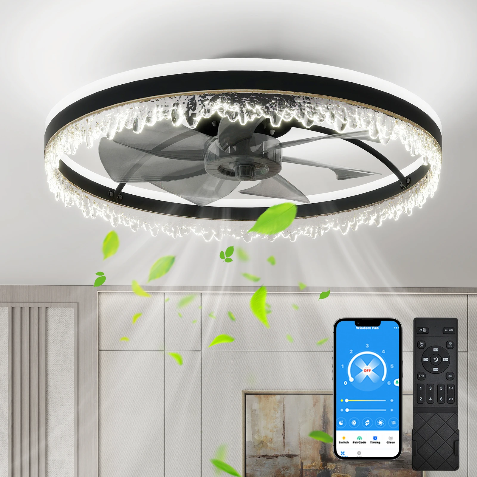 

Modern LED Ceiling Fan with Light ,24'' Dimmable Ceiling Light , Remote Control & Adjustable Color Temperature, Quiet Fan