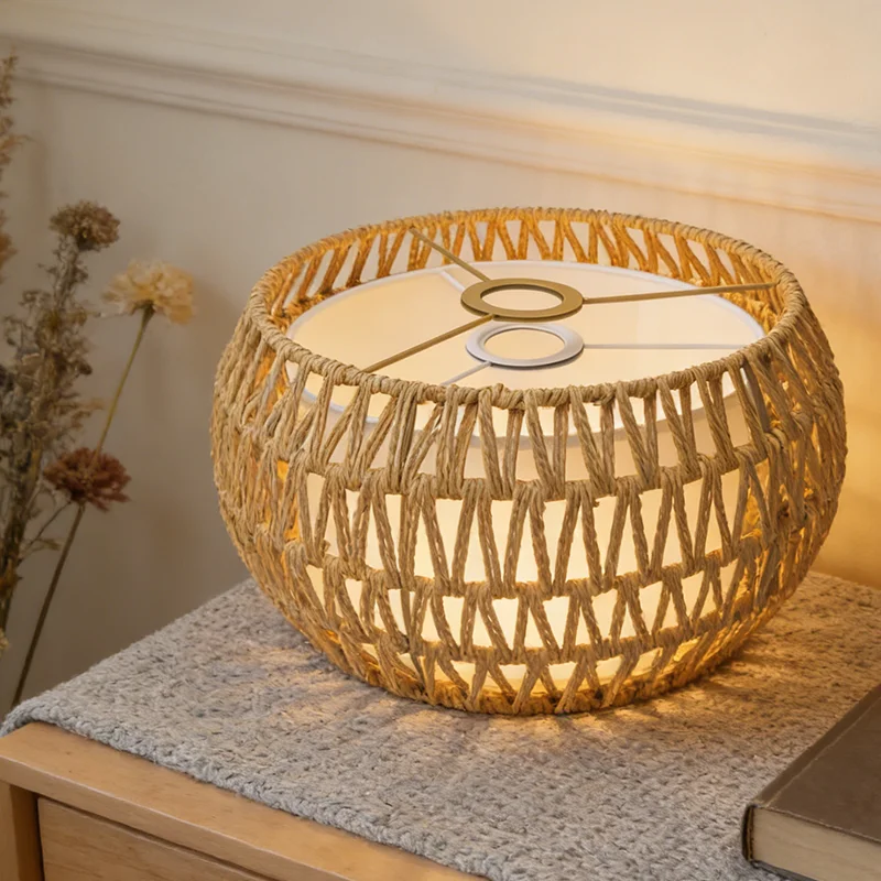 Handwoven Boho Lamp Shade, Rope Drum Cover with Inner Fabric for Pendant Bedroom