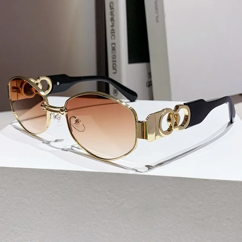 Vintage Mode Marken-Runde Y2K Sonnenbrille für Herren Retro Legierung Punk Sonnenbrille Damen Farbverlauf Hohlgestell Fahrbrille UV400