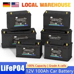 LiFePO4 Car Battery Built in BMS 70Ah 82Ah 100Ah 120Ah CCA 1300 1600 1900 2300A Car Jump Starter Lithium Iron Battery for RV Van