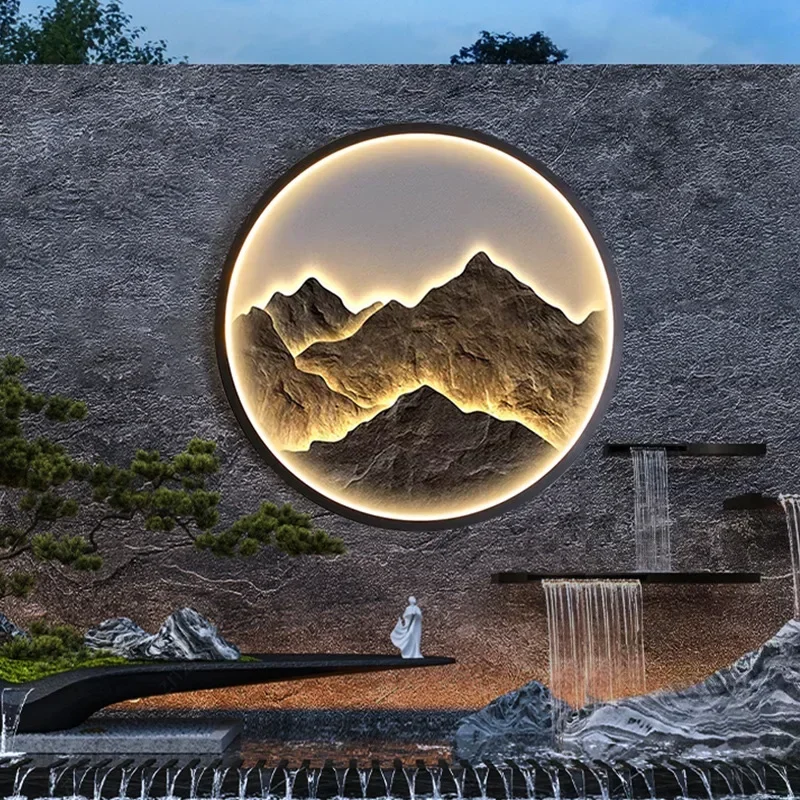 2025 Modern Luxury Mural LampOutdoor Waterproof Wall-Lamp Chinoiserie Zen PorchRound Living Room Landscape Lamp Wall Mural Lamp