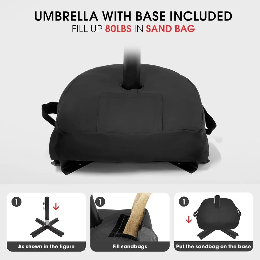 Parasol de patio à 3 niveaux de 9 pieds avec base robuste incluse pour une utilisation extérieure, tissu polyester résistant à la décoloration et imperméable avec 8 pièces