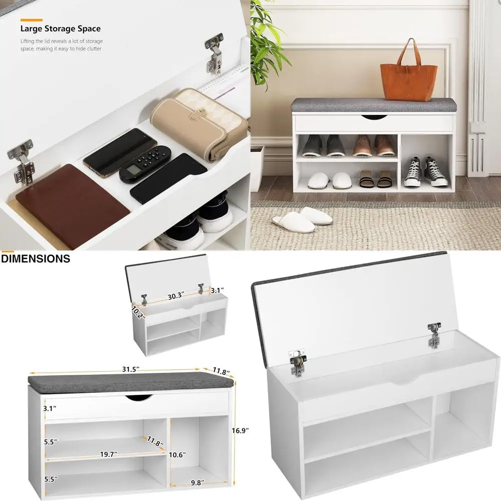 

Белая скамья для прихожей с серым отсеком для хранения, стильная скамья для обуви