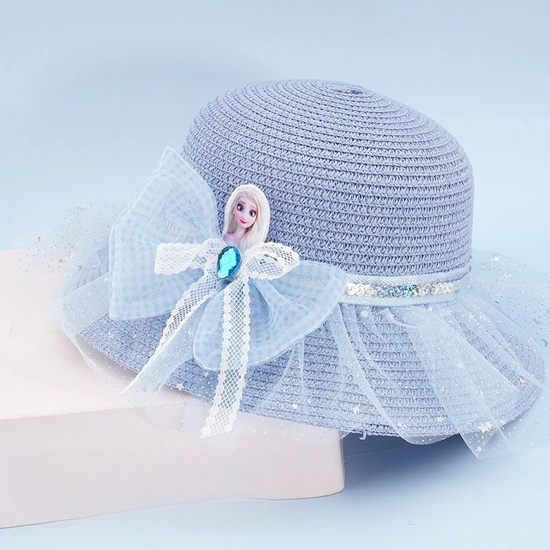 Miniso Disney Cappello da sole estivo per bambini Cappello di paglia da neve Cappello da pescatore Cappello grande per ragazze Protezione solare Parasole Brillante per bambini