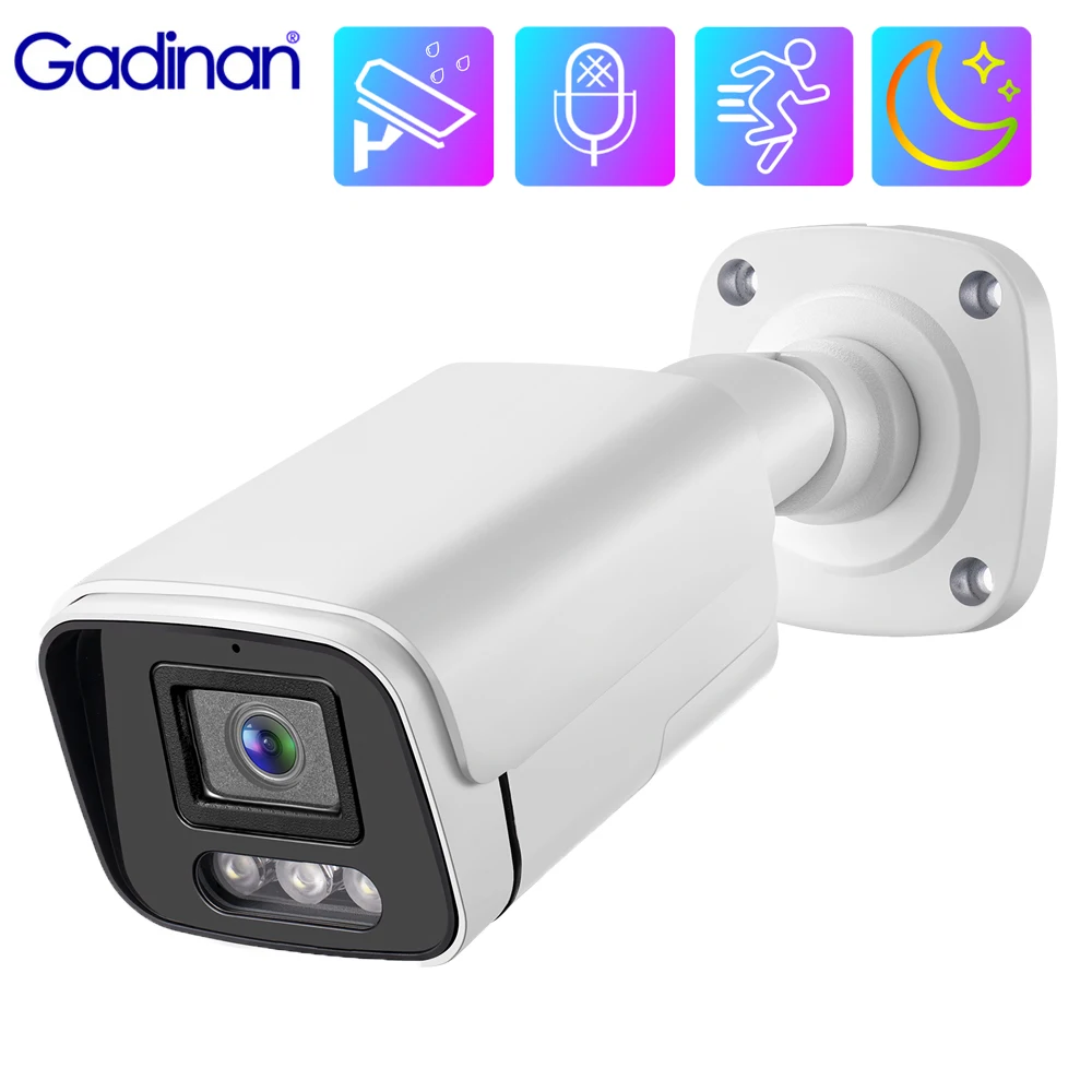 Gadinan กล้อง IP บันทึกเสียงกลางแจ้ง4K 8MP การมองเห็นได้ในเวลากลางคืนสี CCTV ป้องกันความปลอดภัยในบ้านสัญญาณเตือนการเฝ้าระวังวิดีโอ