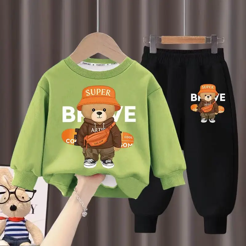 Kids Clothes Boys & Girls Autumn Long Sleeve Top & Pants 2 Pieces Sets Children Boy & Girl Printed Bear Tracksuit Sport Outfit