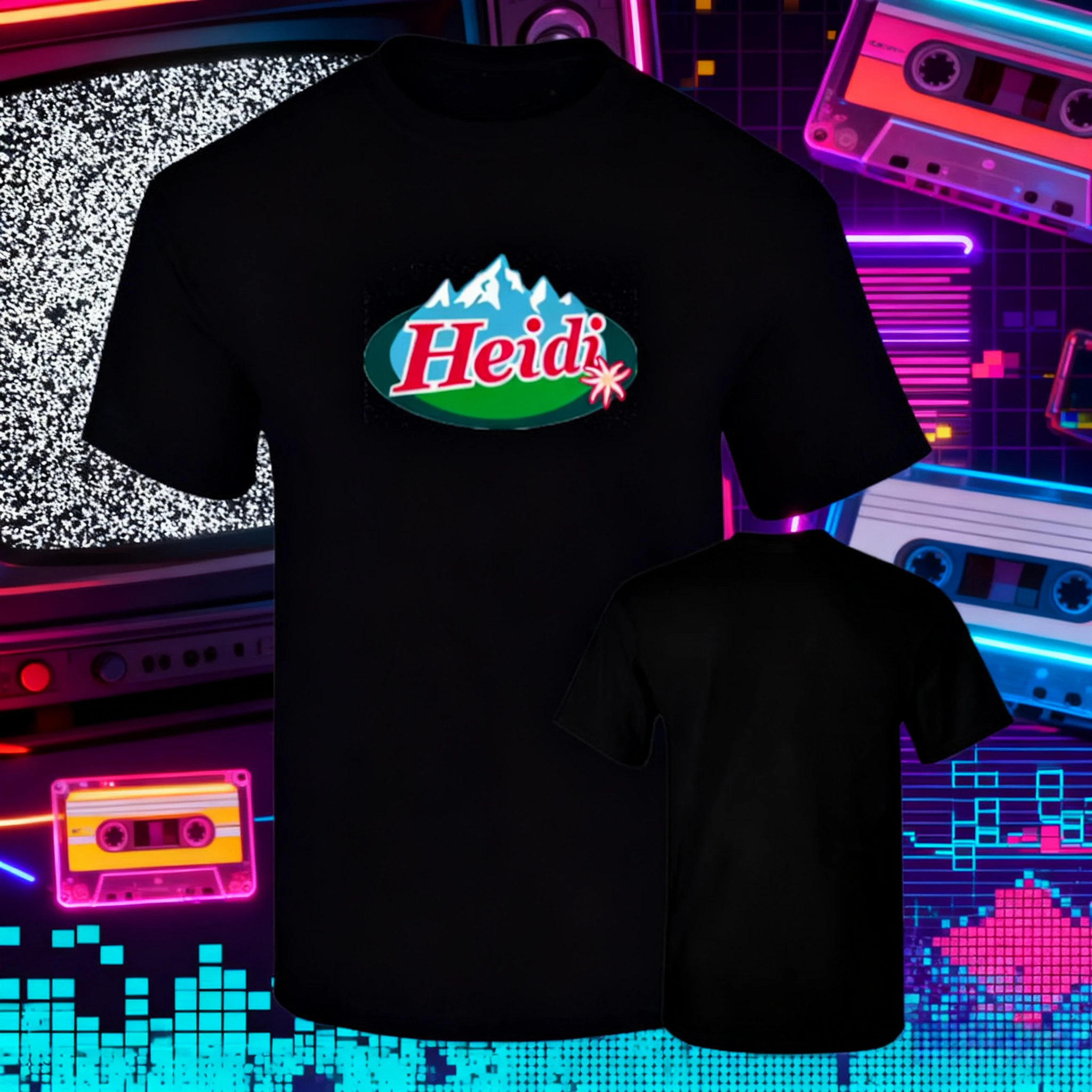 

2025-26 Summer Premium Heidi Nostalgia Retro 100% Cotton Printed T-shirt Short Sleeve Available in White or Black, Unisex Y2k