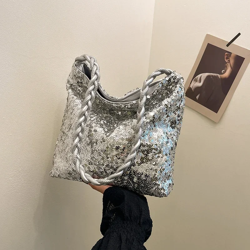 

Модные сумки на плечо с блестками и застежкой из искусственной кожи, новые универсальные женские сумки 2026, высококачественные сумки с швейными нитками для женщин
