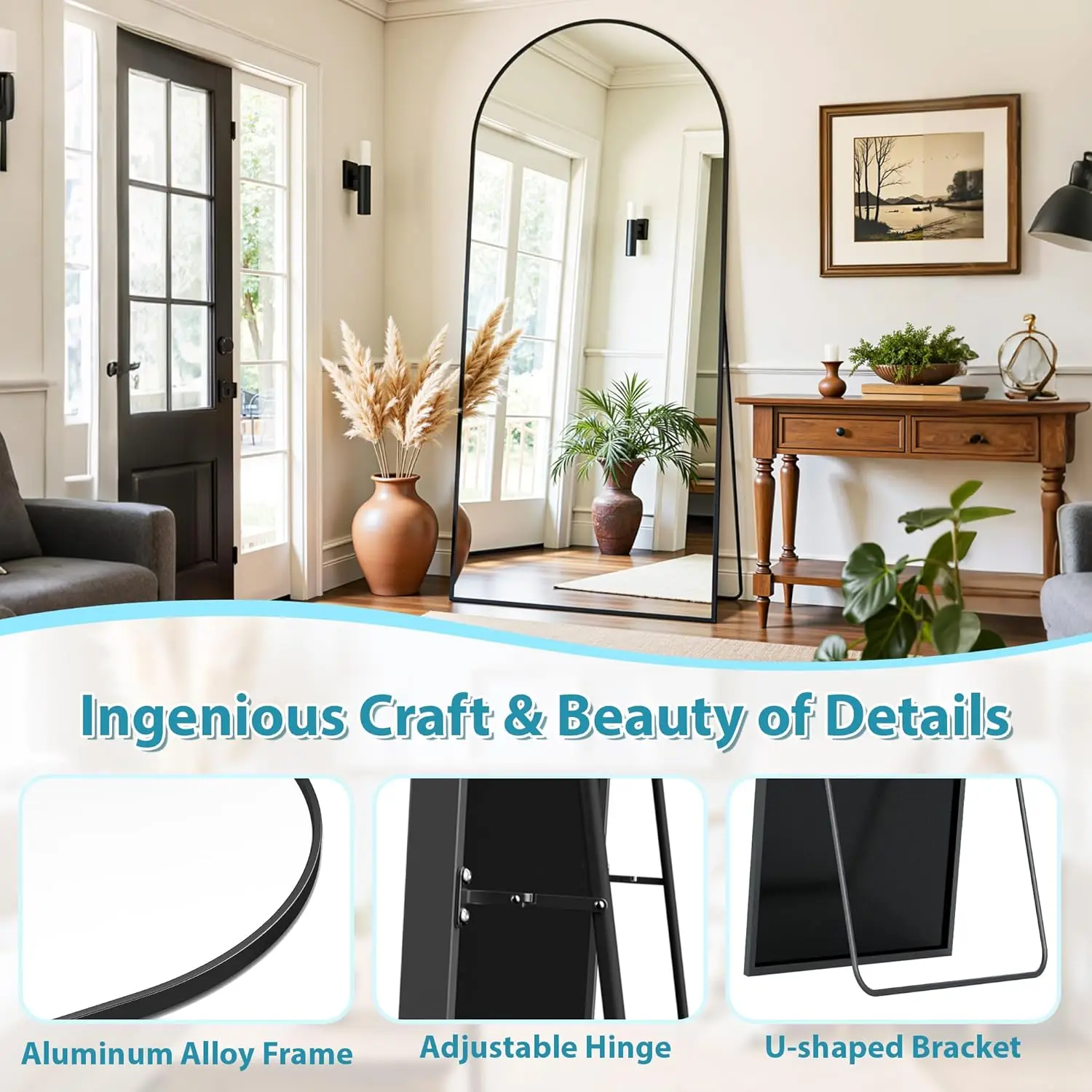 [Vendita calda! ]Specchio a figura intera, specchio da pavimento oversize da 71"x32" indipendente, specchi da pavimento a specchio per tutto il corpo con supporto,