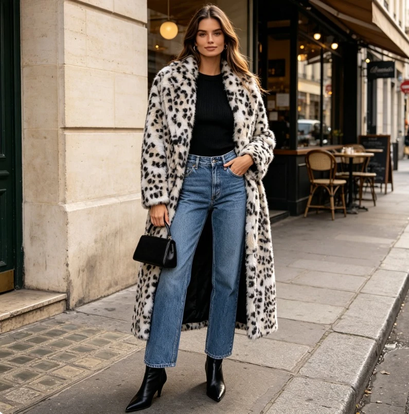 Women Faux Mink Fur Coats Solid Mid Length Fur Jacket Leopard Print Turn Down Collar Long Sleeve Loose Casual 2026 Autumn Winter