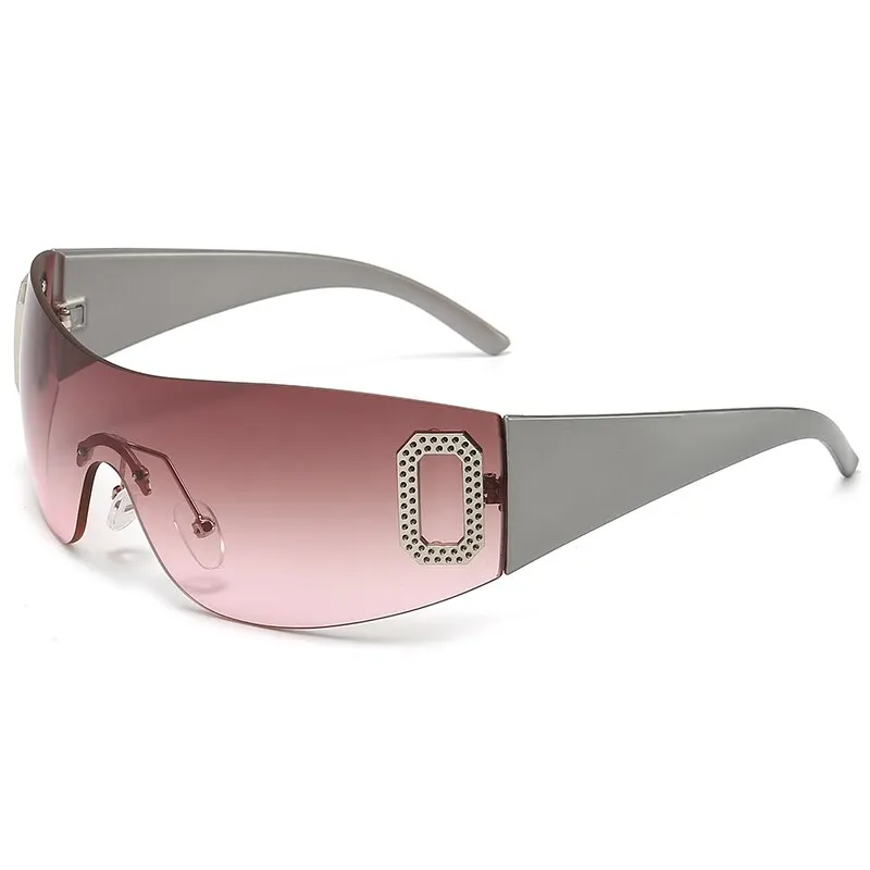 Y2K Rimless Punk One Piece Sunglasses Women Goggle New Luxury Brand Shades Sun Glasses Female Five Star Wrap Around Eyewear