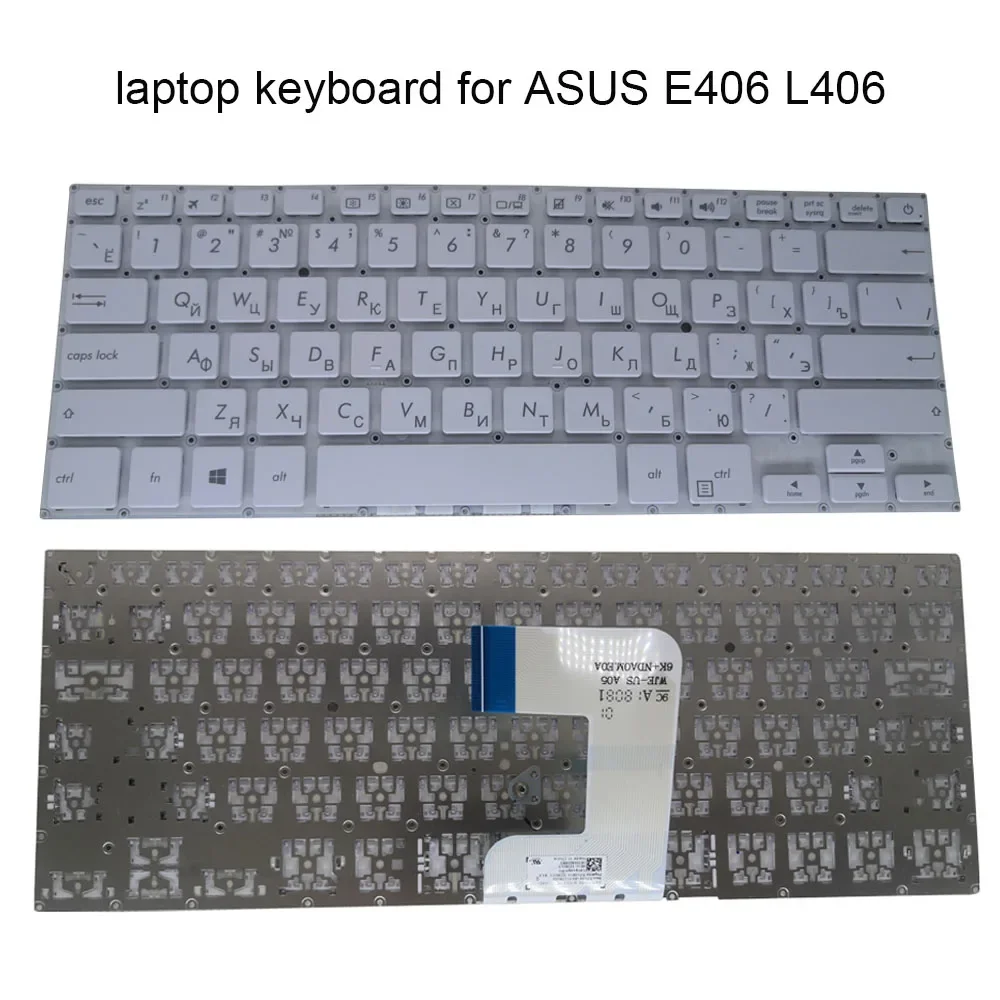 RU Turkey Keyboard For ASUS E406 E406SA E406MA E405S E406M L406 Turkish Russian Notebook Keyboards White Keycap 0KNB0-F127RU00