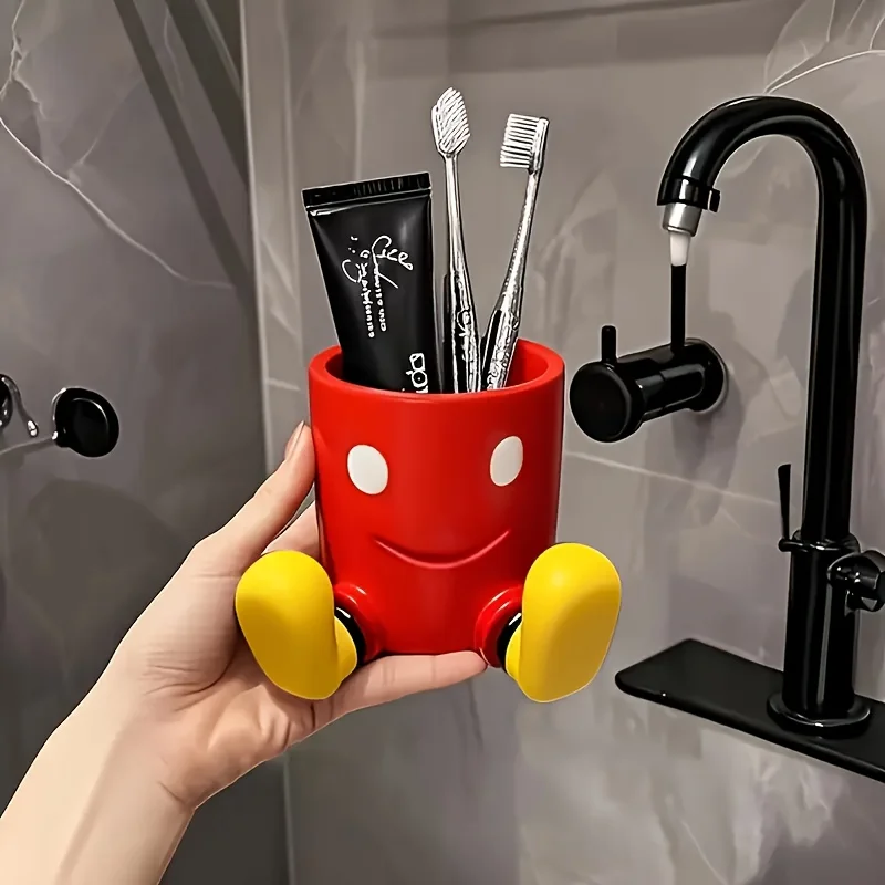 Tube de rangement de bureau en plastique, dessin animé, boîte de rangement pour brosse de maquillage et brosse à dents, décorations classiques rouges et jaunes