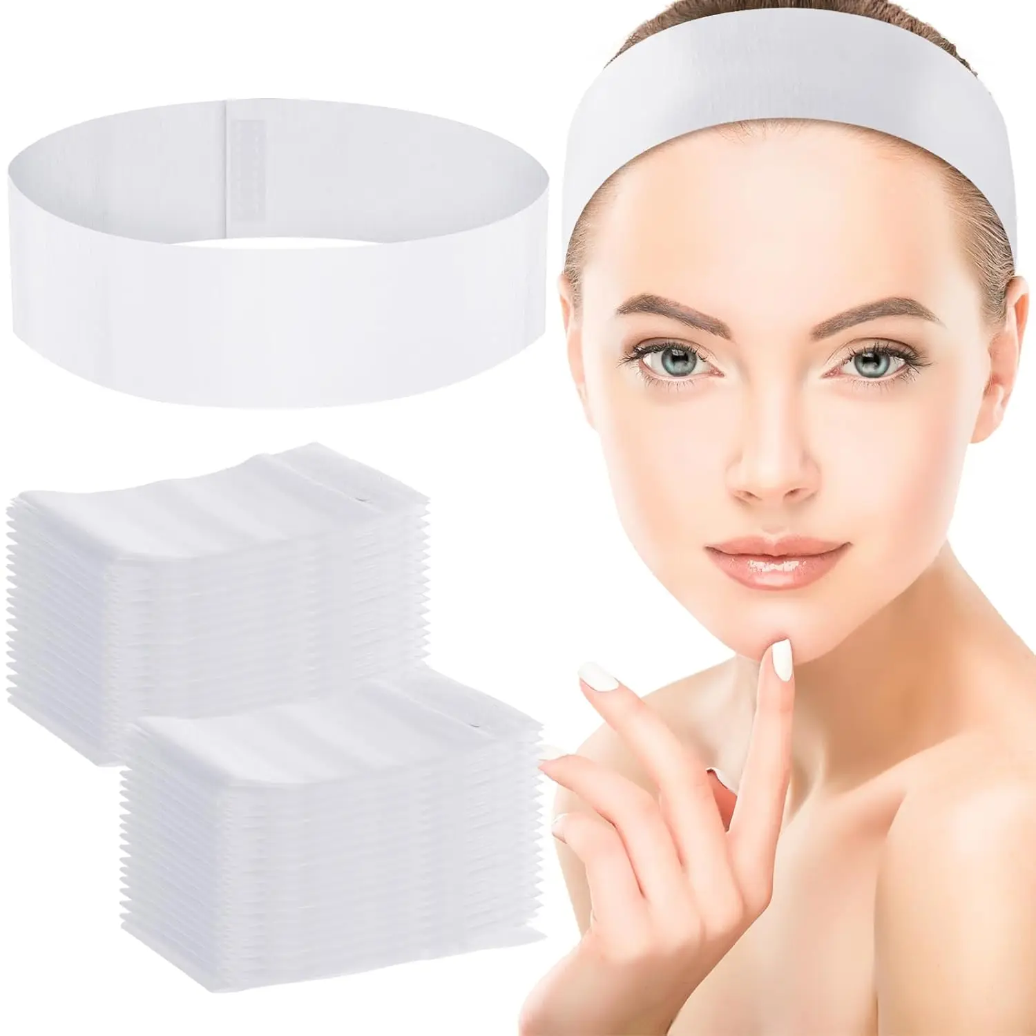 50/100/200PCS Disposable Facial Headbands for Women – Soft Non-Woven Spa Headbands for Facials, Makeup, Skincare, Salon Use