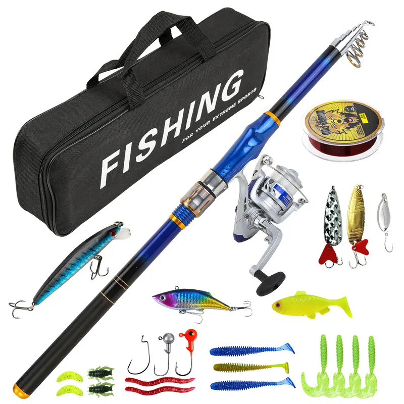 2.7Beige fiberglass lure fishing rod set with metal fishing reel, a durable and professional fishing tackle set