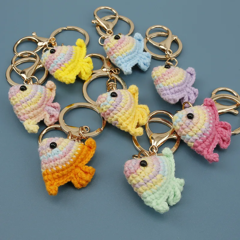 Mini Crochet Fish Keychain Handmade Knitted Fish Key Ring Creative Cartoon Animal Pendant Backpack Decor