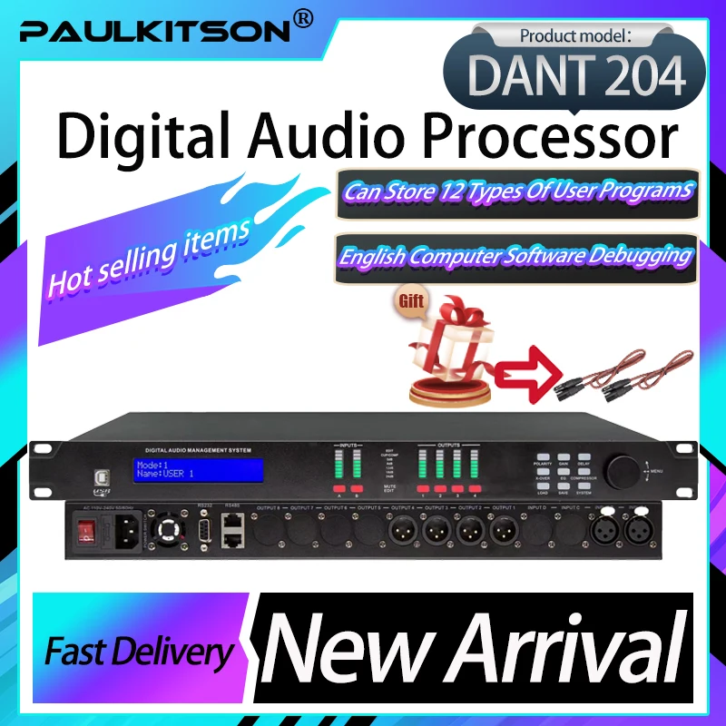 

Paulkitson Professional Audio Processor Dant204 2-Inch 4-Out Divider 32-Bit Dsp Compatible With Pc Software Speakers Stage Music