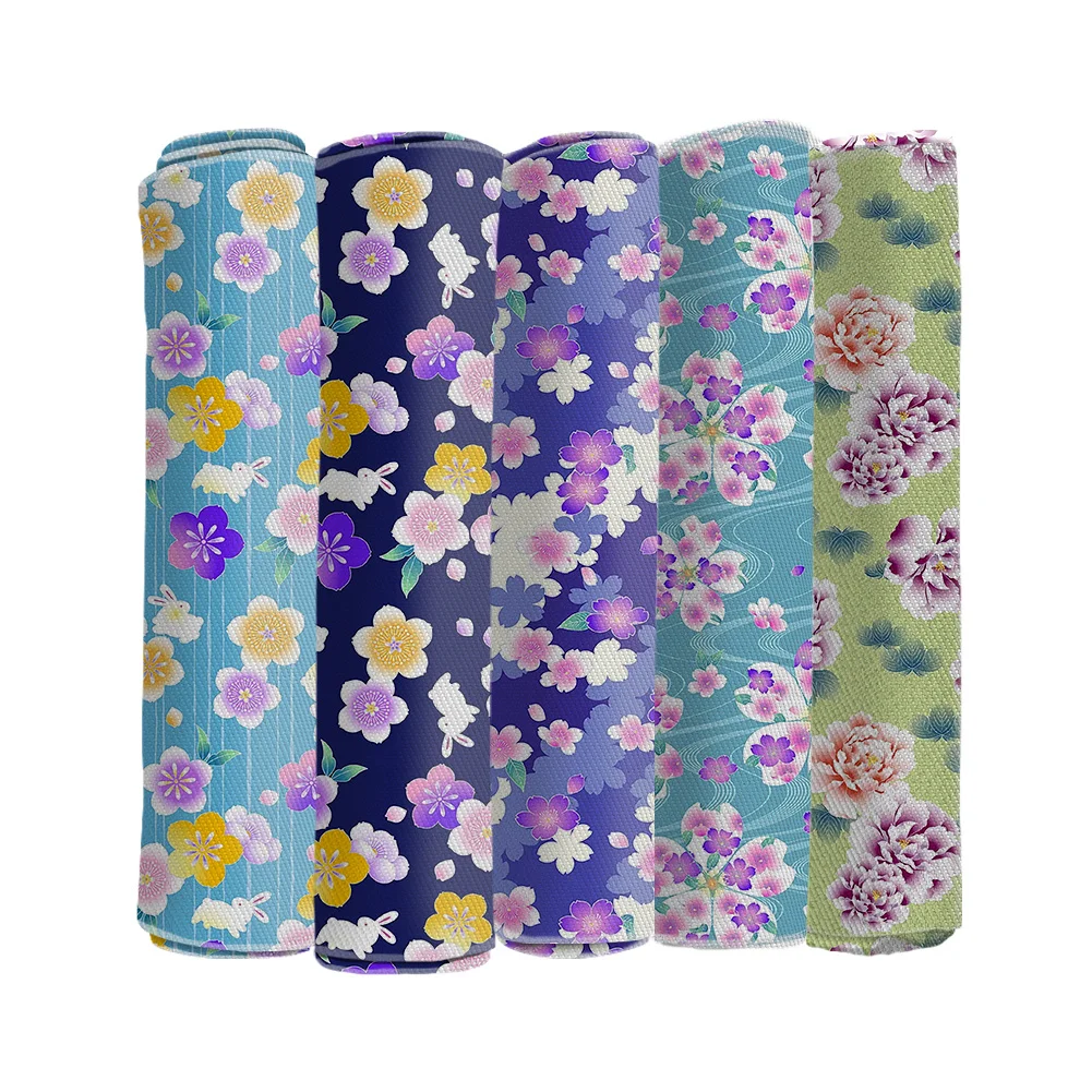 Flowers Japanese Style Hefeng 50X145cm Pattern Printed Twill Bubble Polyster Fabric for Patchwork Quilting Fabrics