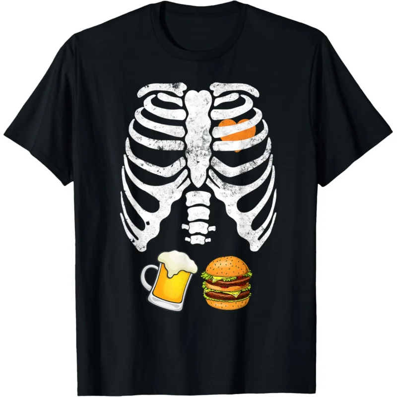 

Skeleton Halloween Beer Burger Funny Pregnancy X Ray T-Shirt