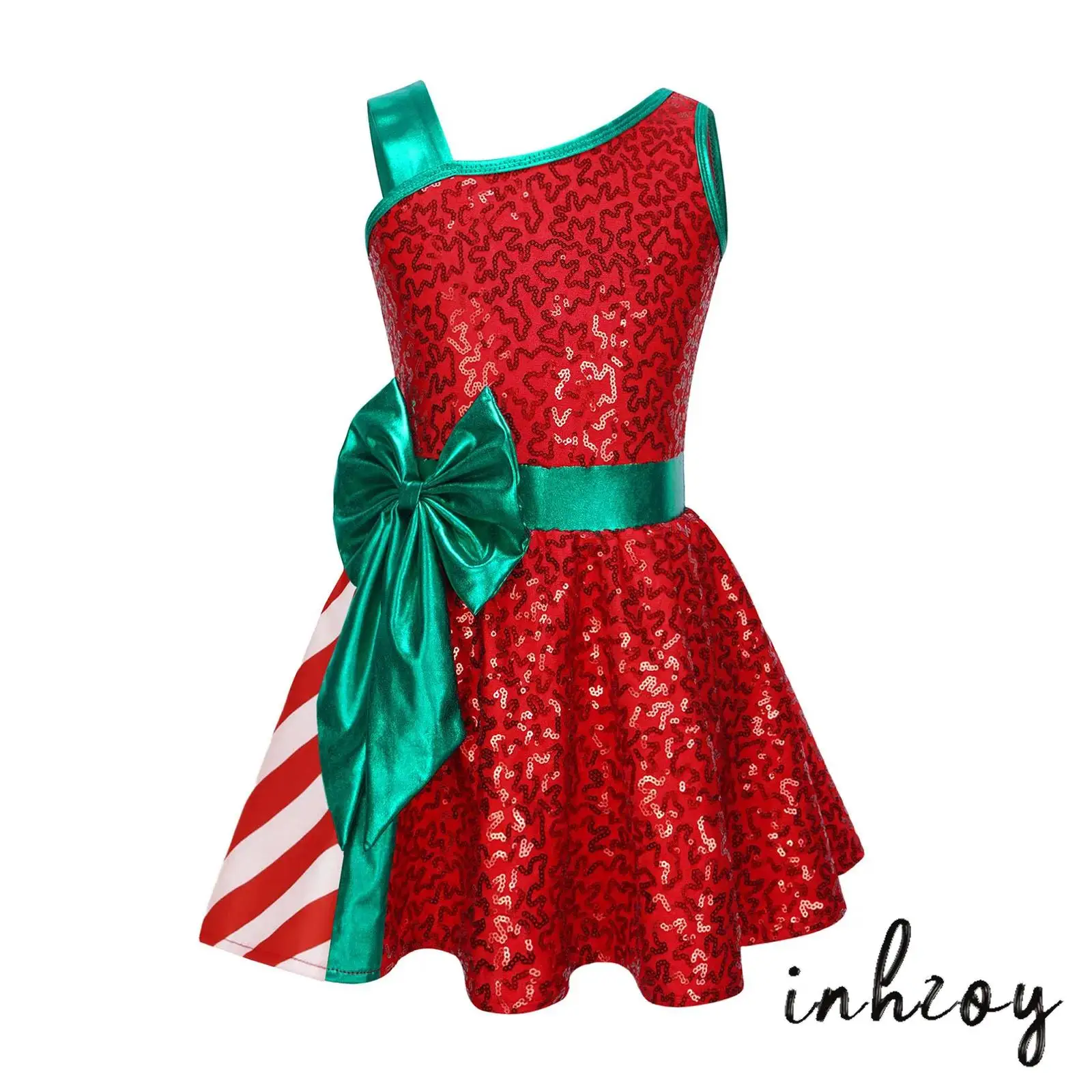 子供女の子クリスマスパーティーキャンディーケインストライプドレスレオタード光沢のあるスパンコールバレエダンスクリスマス新年パフォーマンス衣装