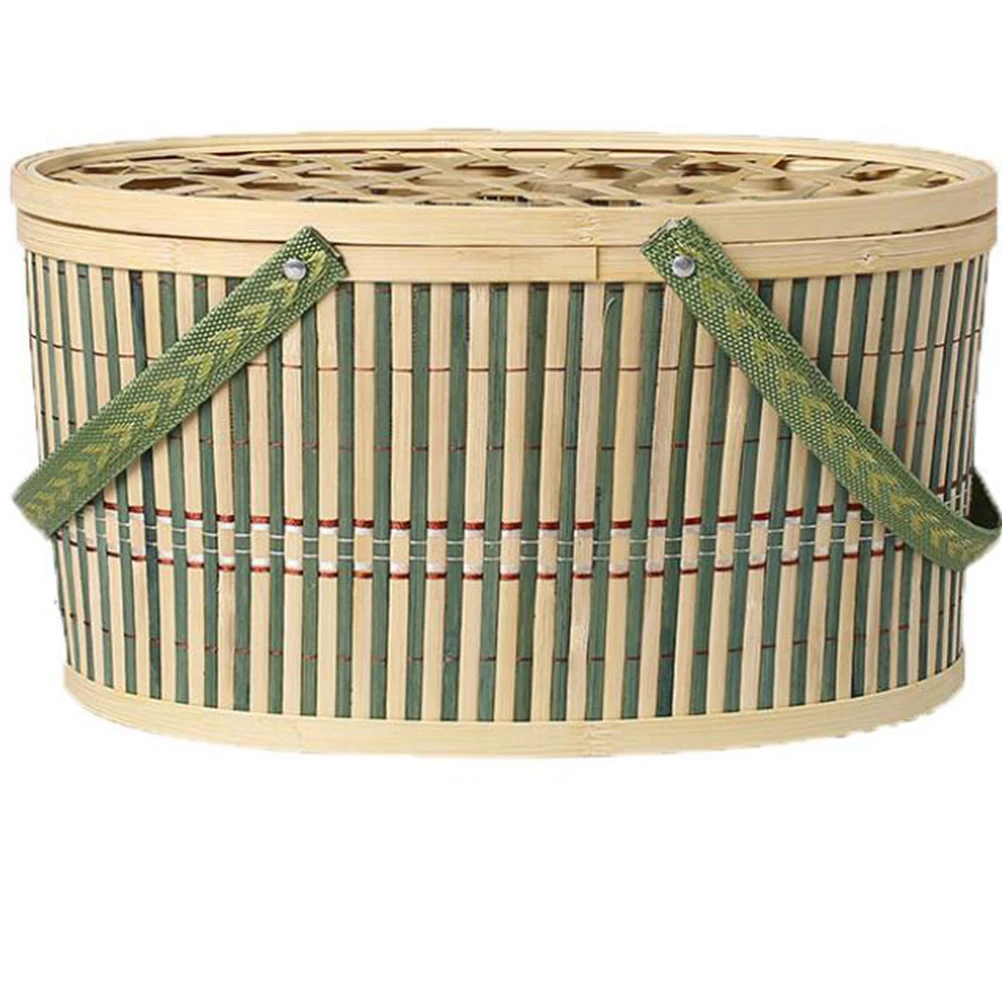 

Light Green Bamboo Handmade Easter Egg Decorative Basket Storage Basket For Fruits Vegetables Easter Props