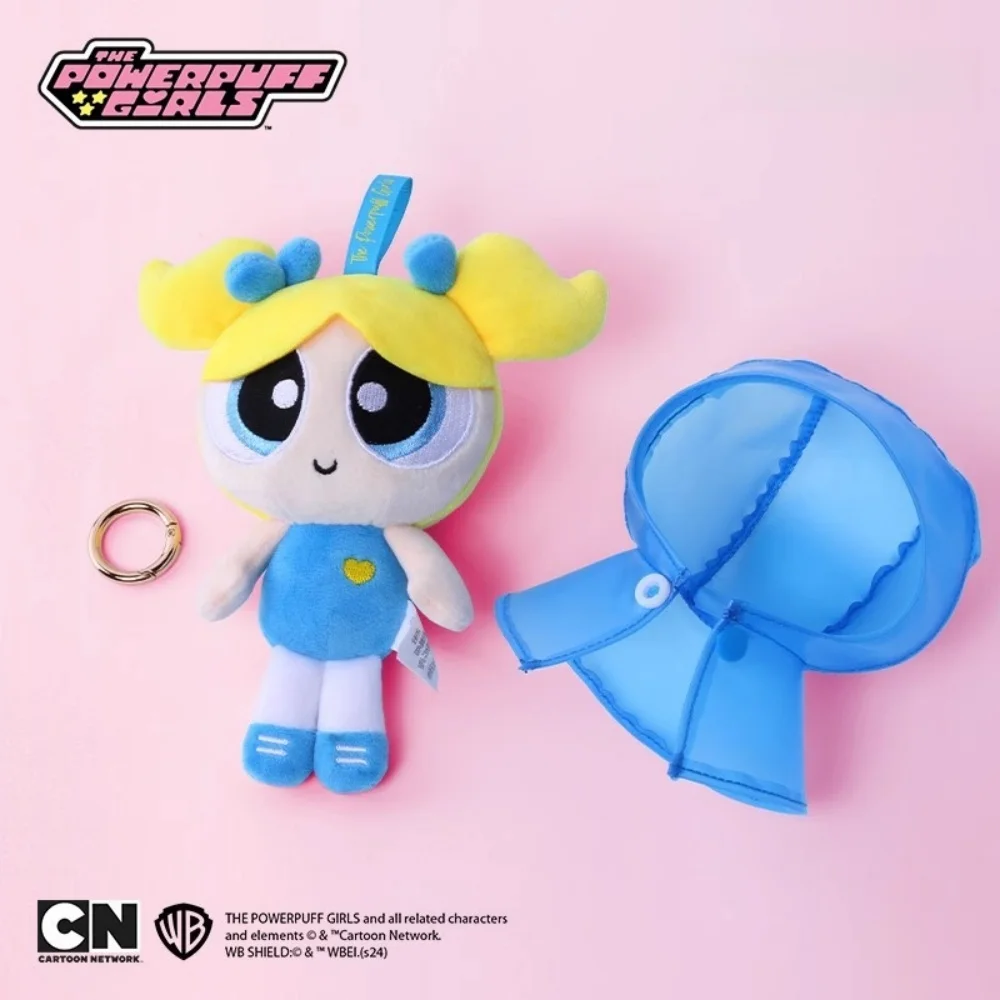 Genuine The Powerpuff Girls 13Cm Raincoat Series Cartoon Plush Hanging Blossom Bubbles Buttercup Anime Girly Doll Keychain Gifts