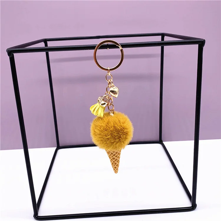 15pcs/set New Ice Cream Keychains for Women Men Plush Pompom Key Chain Rings Pendant Keyring Holder Charm Bag Jewelry Gifts