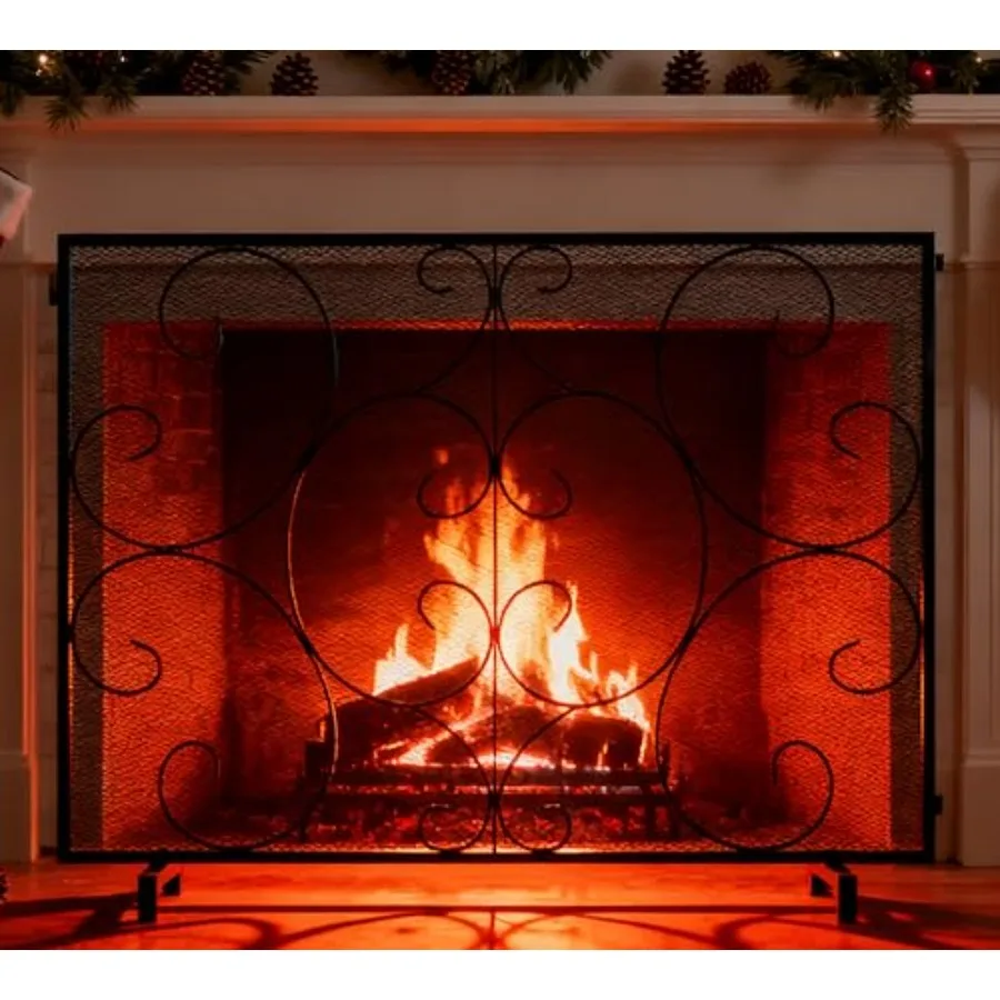 

Single Panel Decorative Flat Fireplace Screen Cover Handcrafted Durable Metal Mesh Heat-Resistant Free Standing Fire Spark Guar