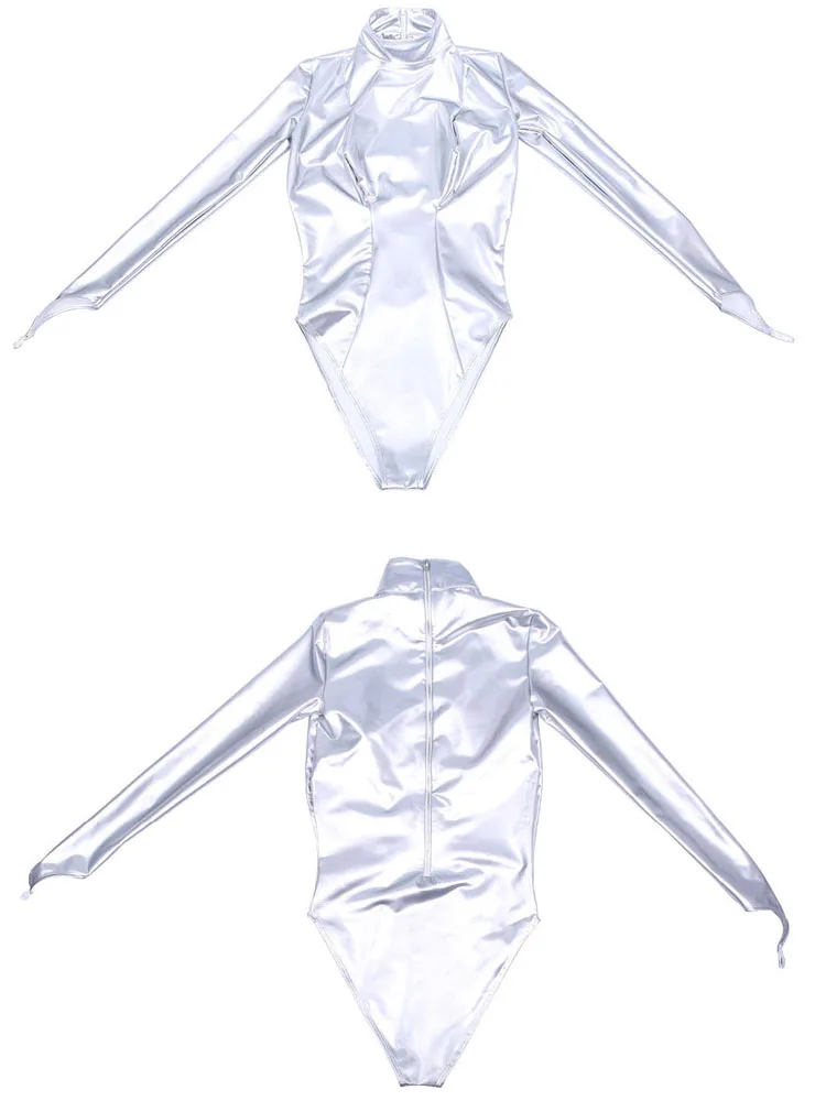 Wet Look PVC Catsuit Shiny PU Leather Hook Finger Bodysuit Tight Cosplay 3D Bust Body Teddies Leotard Unitard Swimsuit Shirt Top