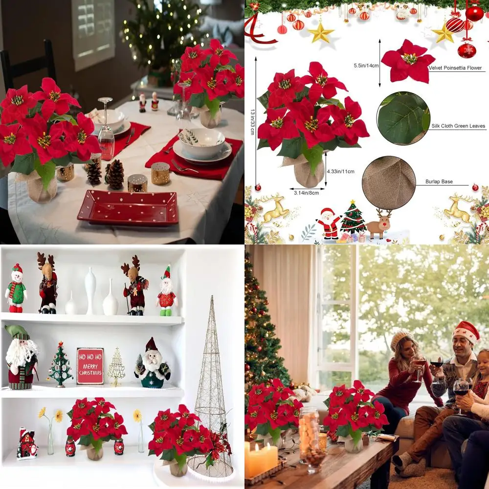 

2PCS 12'' Artificial Poinsettias Flowers Potted Plants Mini Christmas Tree for Table Decor, Silk Poinsettias Plants for Kitchen