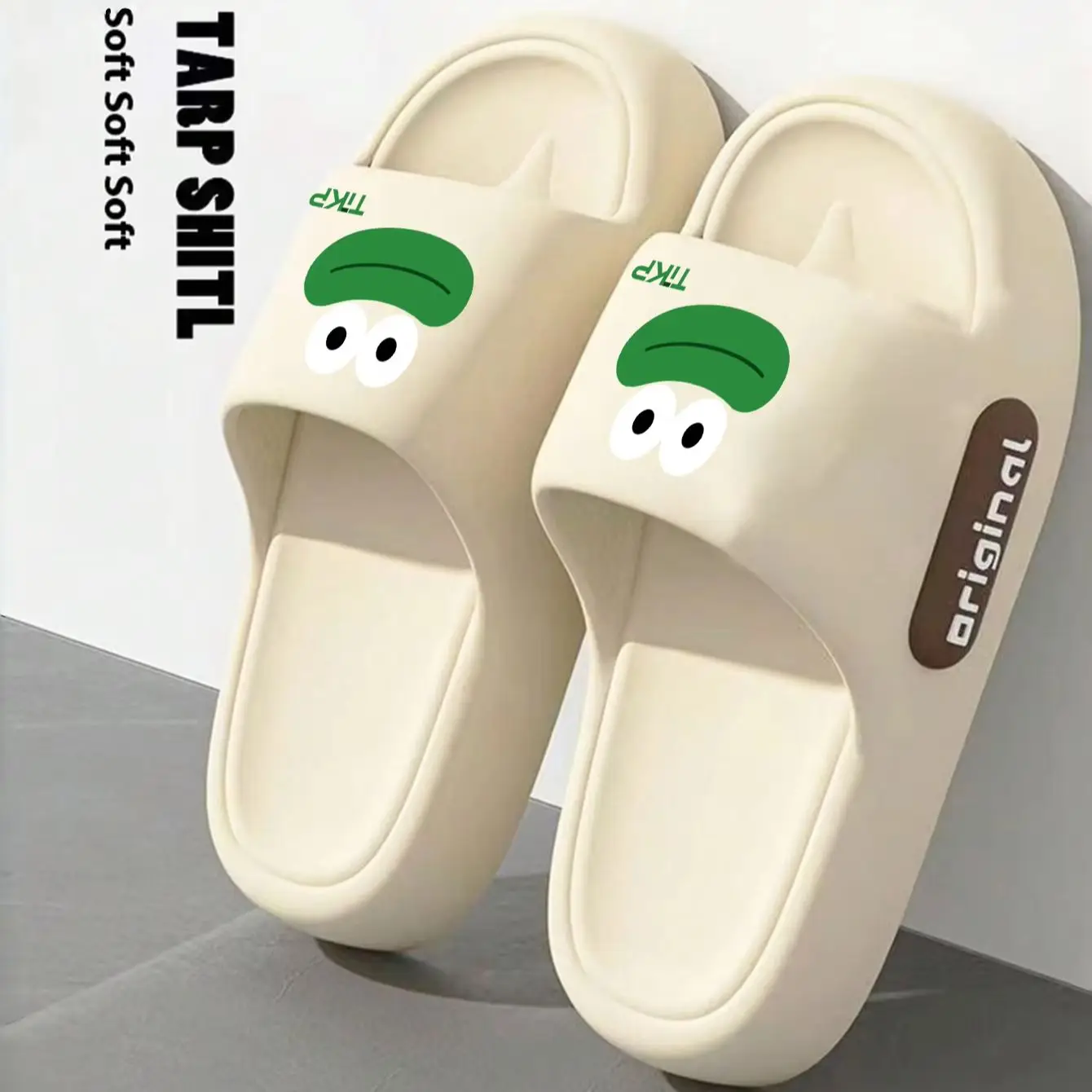 Unisex Couple Style Spring and Summer Eva Thick-Soled Soft-Soled Funny Frog Print Indoor Bathroom Outdoor Activity Vacation Fun Comfortable Slide Slippers