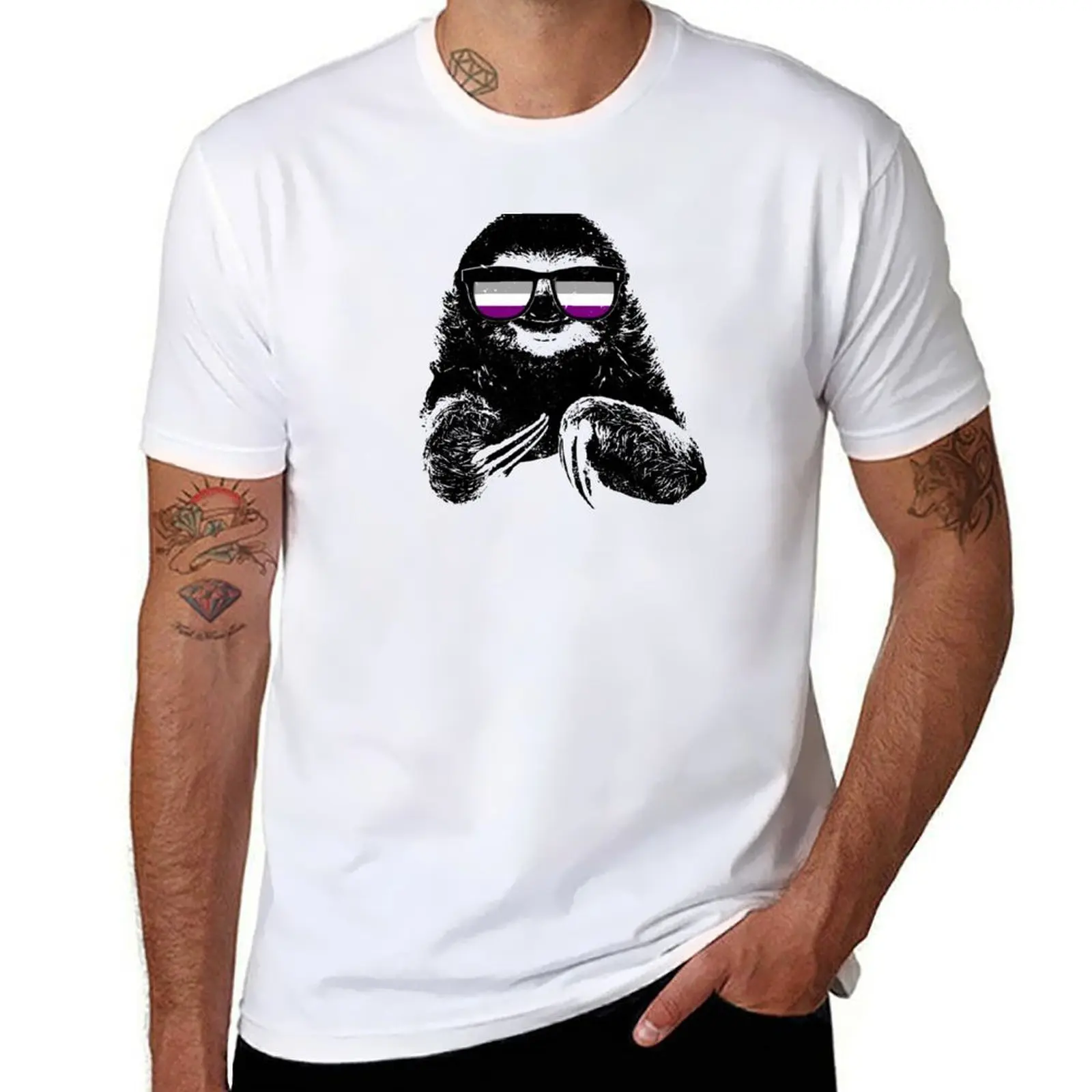 

Pride Sloth Asexual Flag Sunglasses T-Shirt g man t shirts for men t shirts cotton 100% T-Shirt