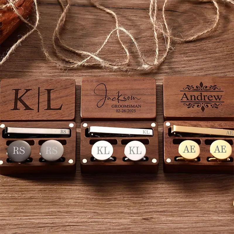 

Personalized Engraved Metal Cufflinks & Tie Clip Set Wedding Gift for Groom, Valentine's Day Birthday Gifts for Men, Cuff Links