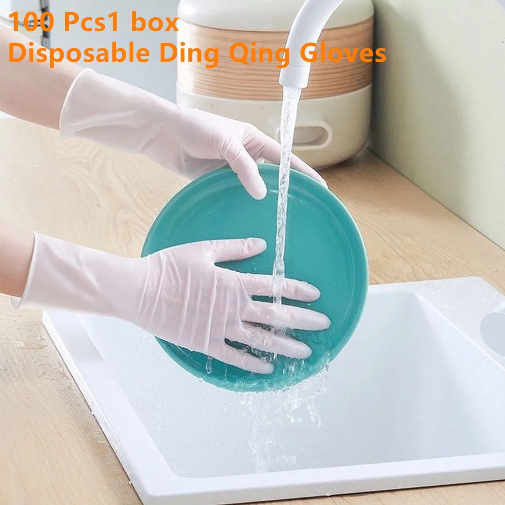 100pcs White Nitrile Disposable Gloves Latex Powder Free Household Waterproof Durable Cooking Work Cleaning Tool Hair Dye Gloves