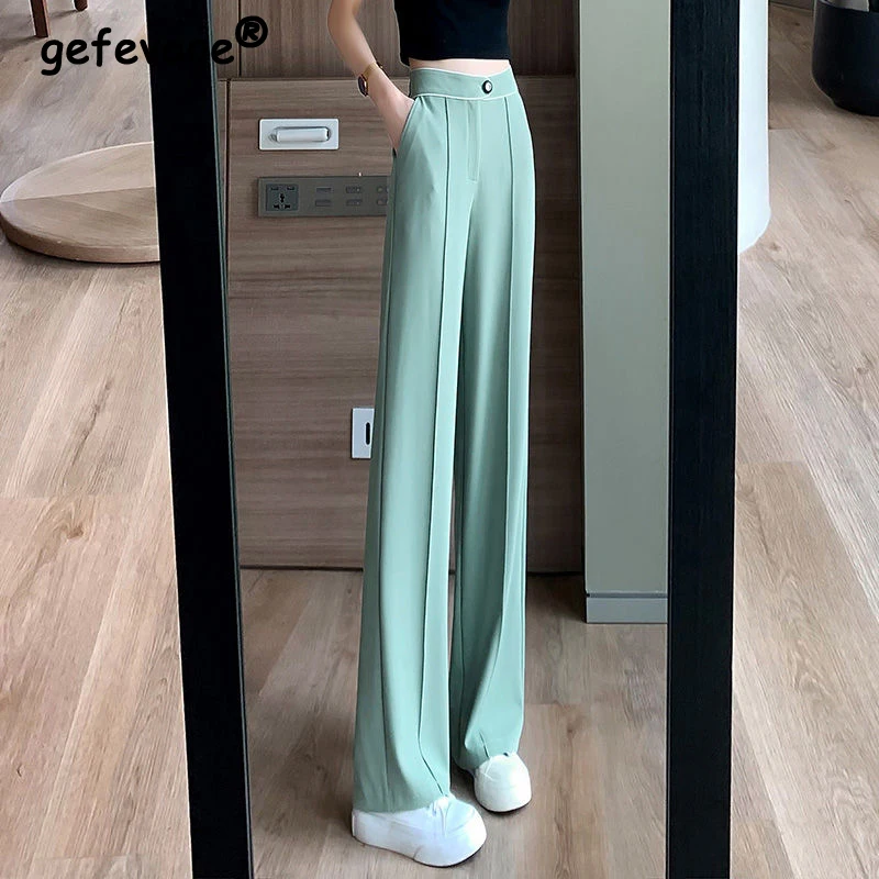 

2023 Spring Summer Women Korean Style Casual Y2k Streetwear Straight Wide Leg Trousers Female Solid Color High Waist Suit Pants