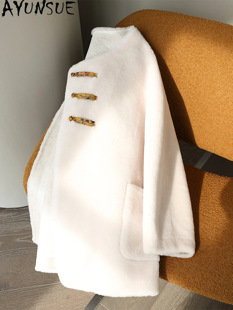 AYUNSUE 100 % natürliche Wollmäntel für Damen, Herbst und Winter, mittellange Pelzjacken, Damenbekleidung, neu in Oberbekleidung, 2025, Abrigo Mujer