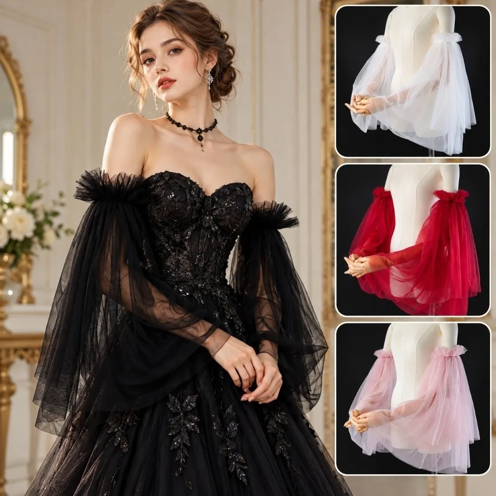 Fashion Elastic Fake Sleeves Tulle Detachable Arm Cuffs Long Mesh Sleeves Bridal