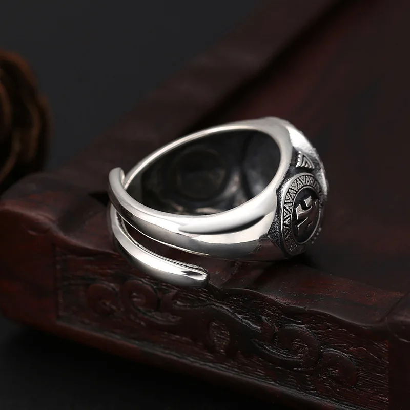 Factory wholesale S925 sterling silver ornament fashion special national style Indian ring trendy Thai silver men's ring view 2