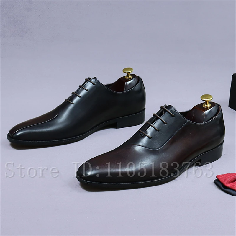 

Men New Genuine Leather Color Blocked Oxford Shoes British Style Handmade Wedding Party Business Dress Leather Shoes