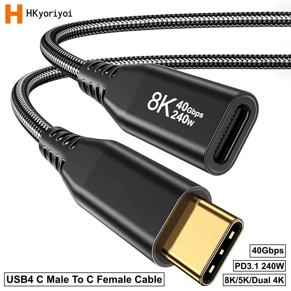 USB4 Male to Female USB C Cable Data 40Gbps 8K UHD Display 240W Fast Charging Compatible With Thunderbolt 4/3 For iPhone 17/16
