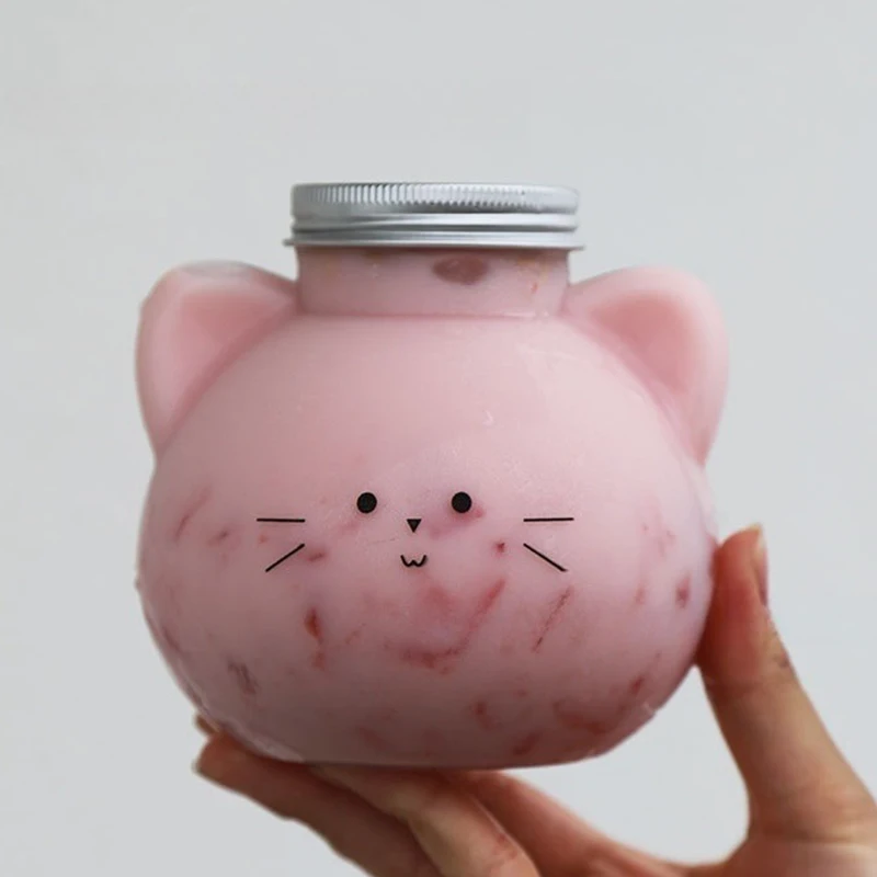 1/5Pcs 350/530ML Cute Cat Rabbit Plastic Bottle Clear Milk Tea Bottle Water Bottle Portable Coffee Drinking Cup Drink Bottles