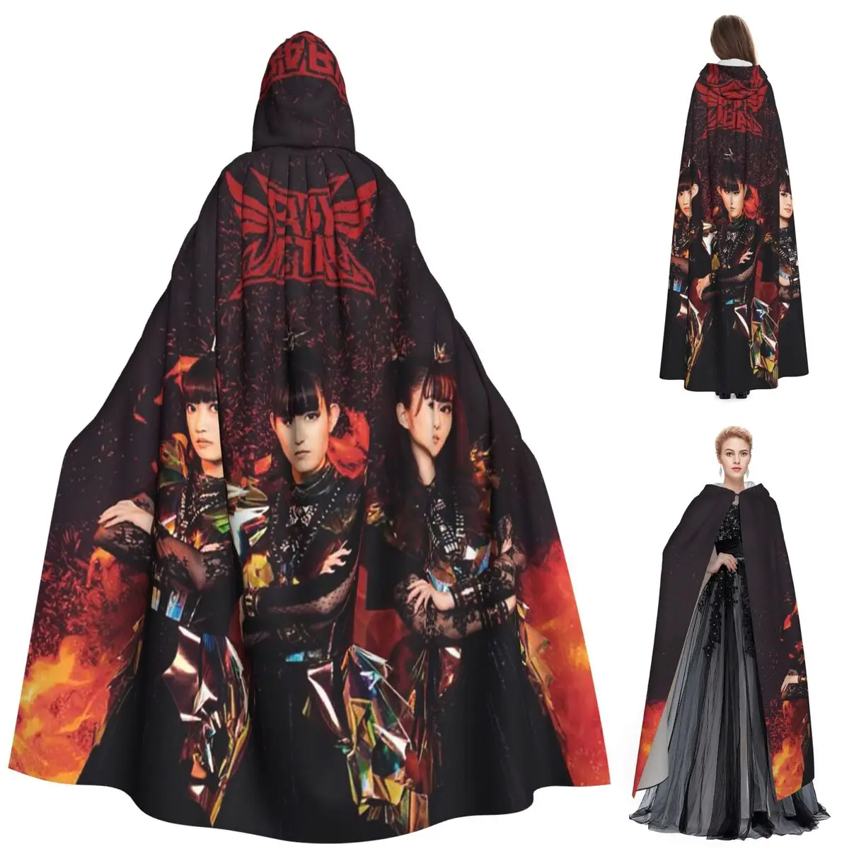 

Длинный плащ с капюшоном Babymetal Tour, средневековый костюм ведьмы, накидка для косплея, пальто на Хэллоуин для взрослых, унисекс